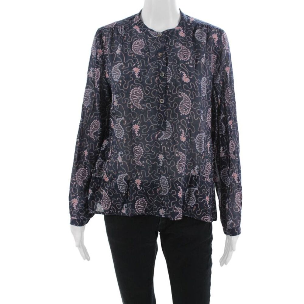 Etoile Isabel Marant Womens Navy Paisley Buttonup Blouse Longsleeve Size 38